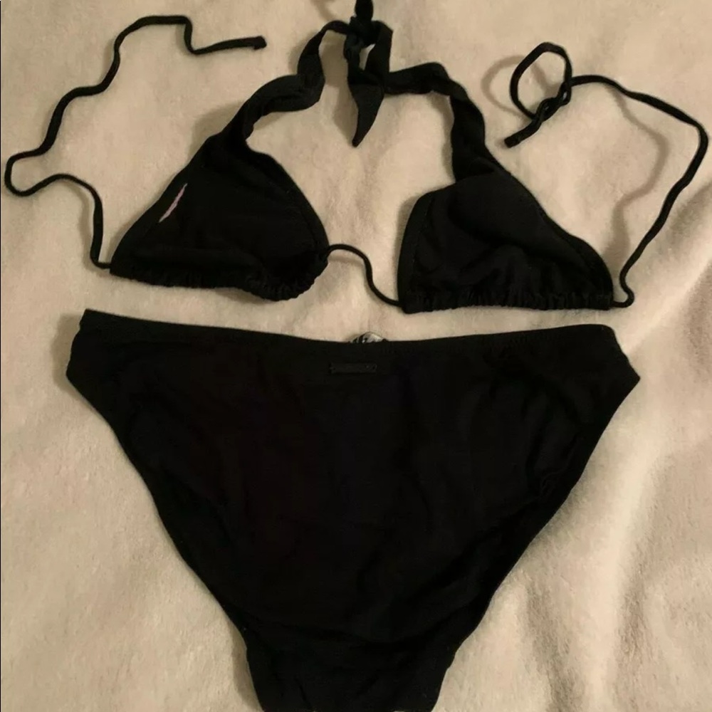DKNY Black Triangle String Tie Bikini Size Petite